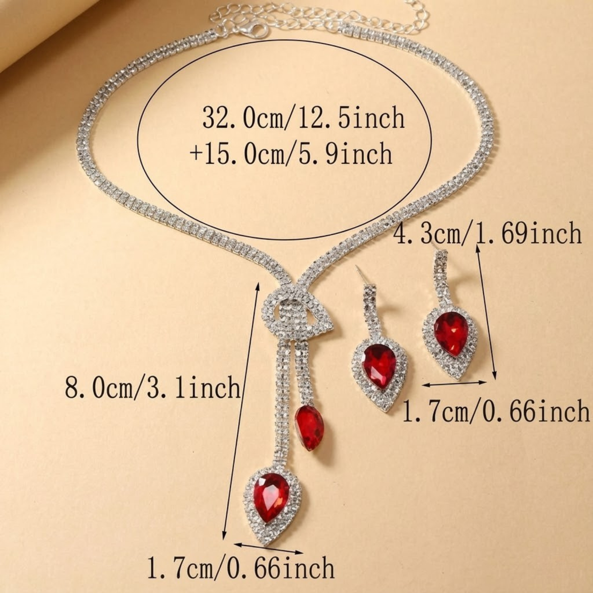Red Rhinestone Necklace & Earring Set – SOPHIA'S JEWELS